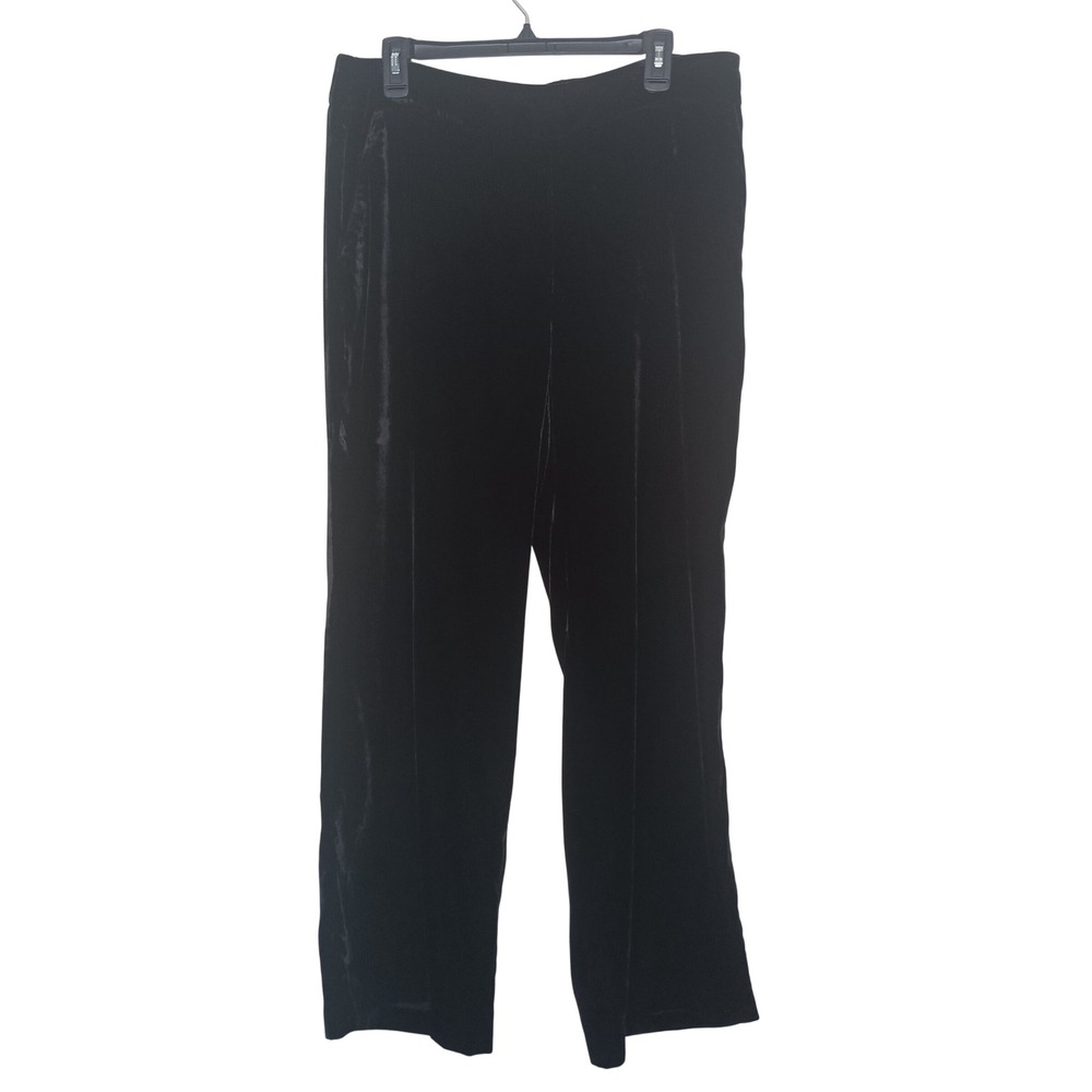 Talbots Velvet Wide Leg Pants Women Size 14 Black High Rise Side Zip Pockets